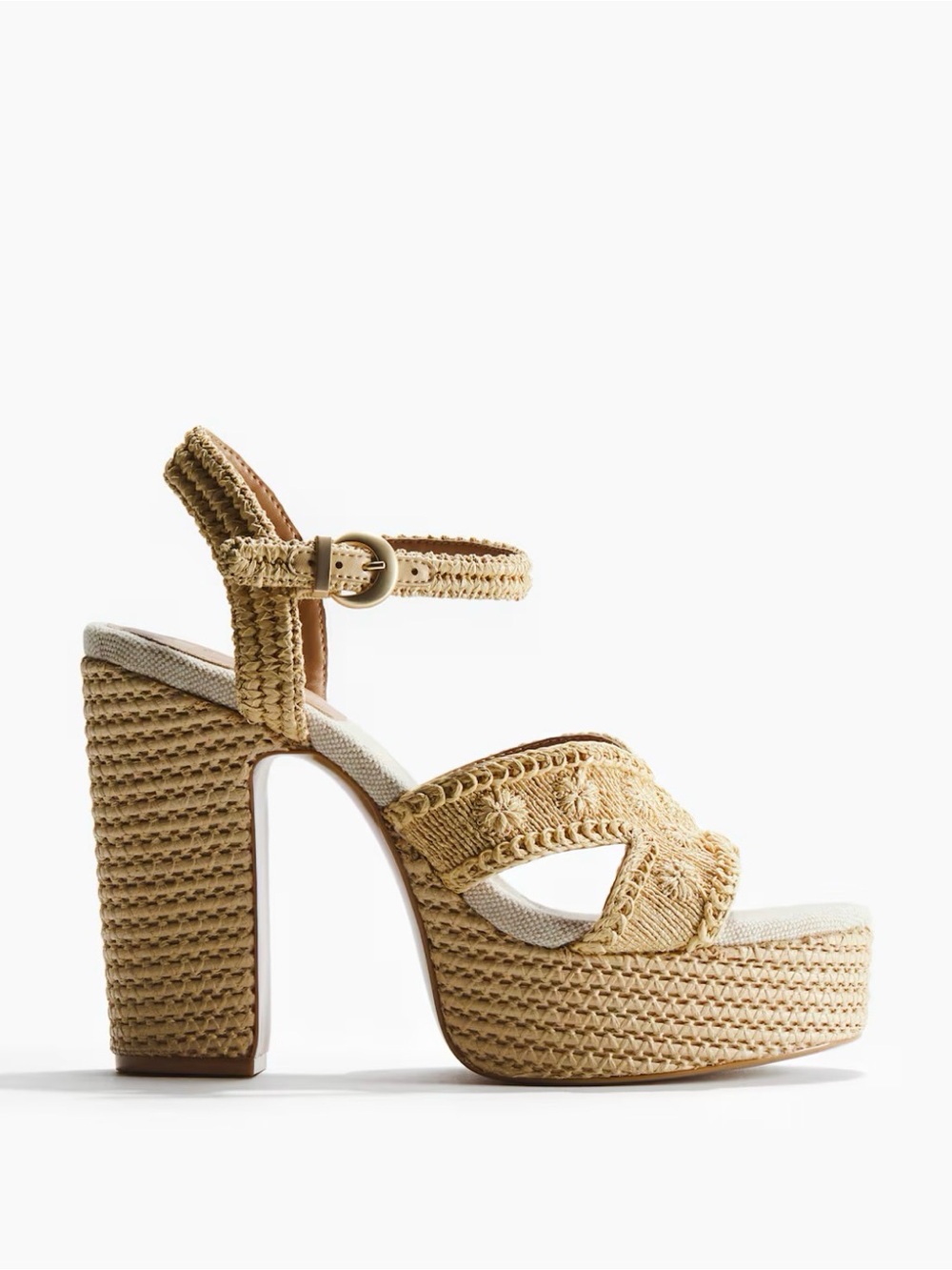 H&M Tan Woven Platform Sandals with Ankle Strap